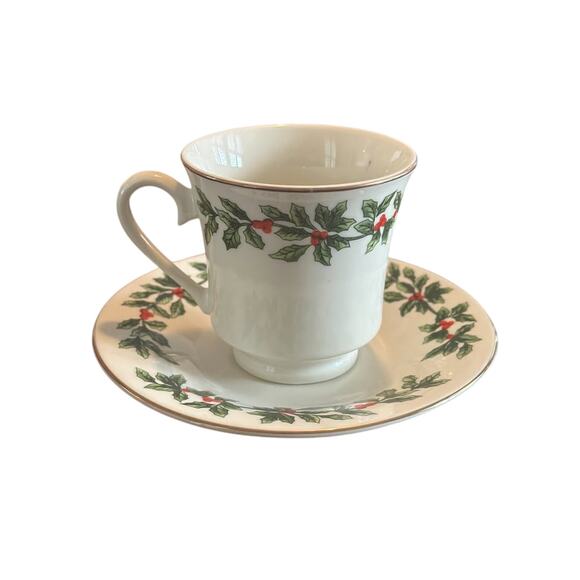 Formalities By Baum Bros Holly Collection Porcelain Tea Cup and Saucer - Picture 1 of 7